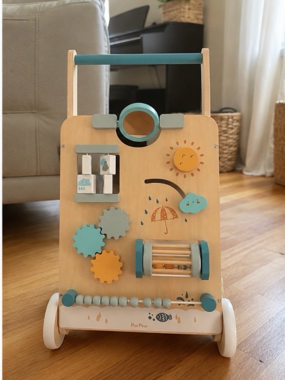 PolarPears Wooden Activity Walker - Teal & Natural